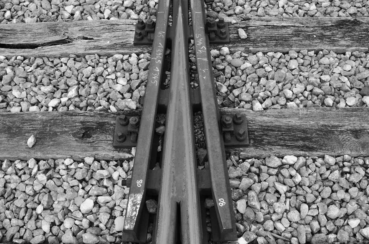 track, railroad track, rails, railway line, railroad tracks, marshalling yard, transport, track bed, tracks, threshold, railway rails, black-and-white, monochrome, close up, to travel, merge, gravel, soft, junction, merge, merge, merge, merge, merge, junction